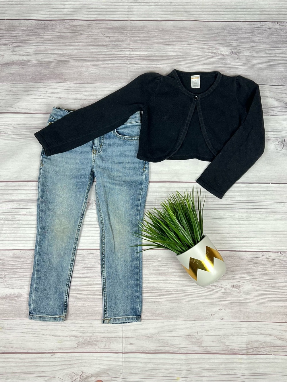 Gymboree Knit Cropped Cardigan Bolero Cat Jack Skinny Jeans Girls Size 5